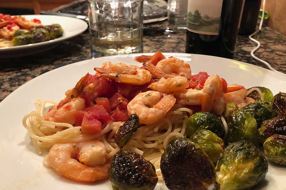 Baked shrimp in a garlicky tomato and herb sauce.